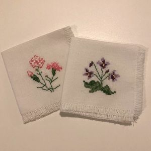 2/$10 Vintage Cross Stitch Hankerchiefs